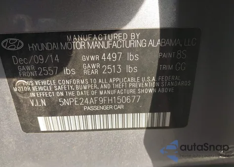 2015 Hyundai Sonata Se from USA, damaged, VIN 5NPE24AF9FH150677